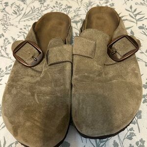 Madden Girl Tan Suede Buckle Mules